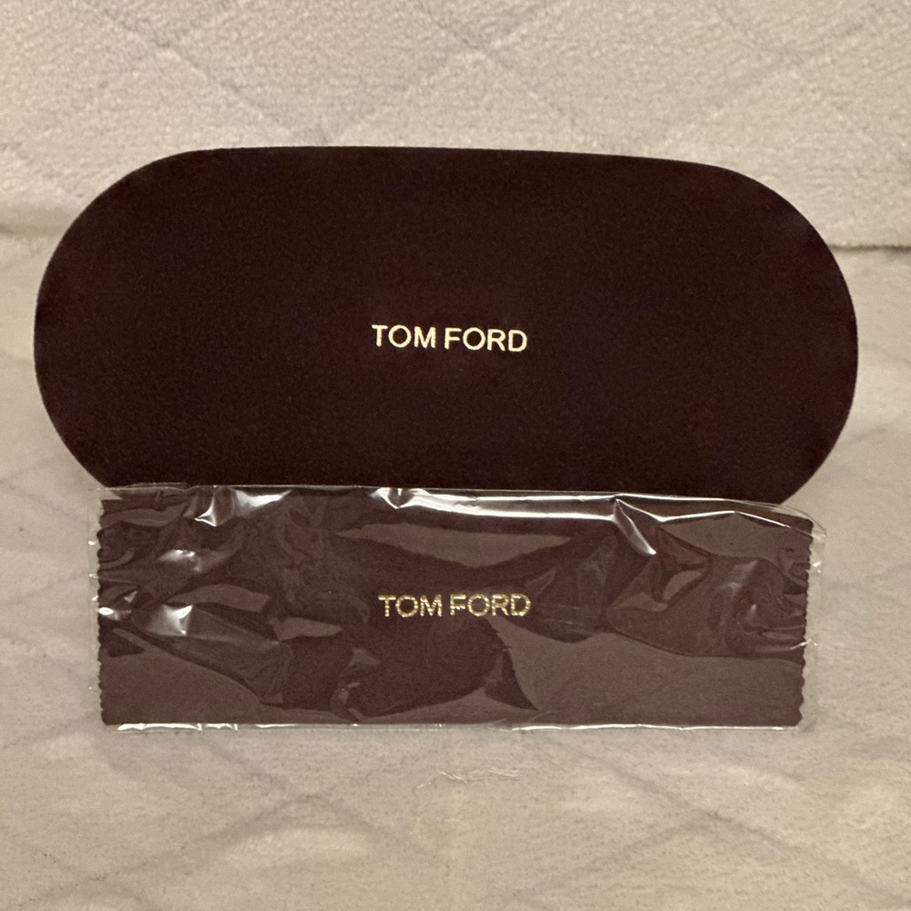 Tom Ford Brown Suede Eyewear Case with Gold Logo-Unisex